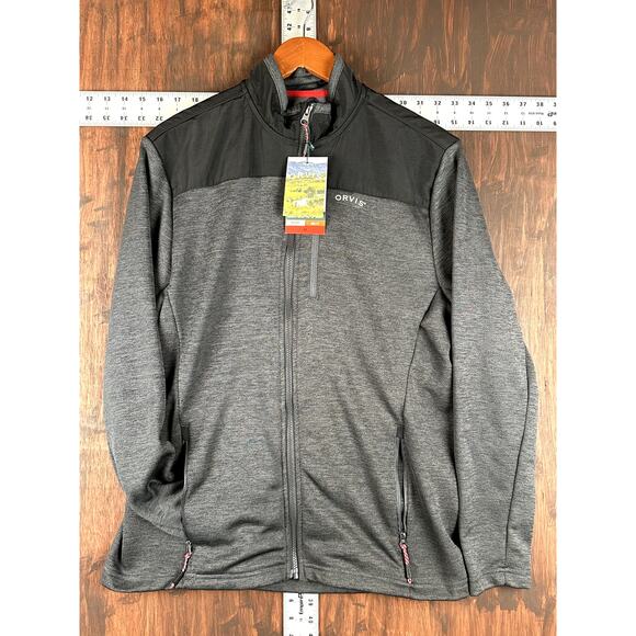 Orvis Bonded Mesh Full Zip Fleece Sweater Jacket Mock Neck Gray Black Men Medium - Picture 1 of 6